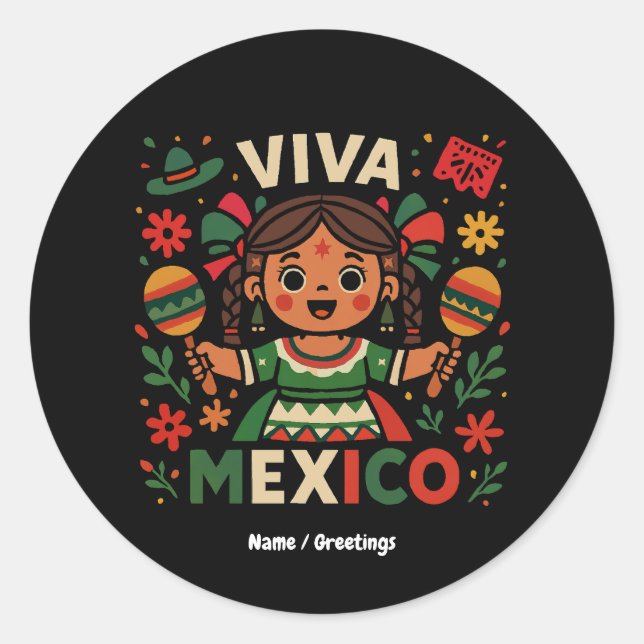 Adesivo Viva México: Mulher mexicana no Dia da Independênc (Frente)