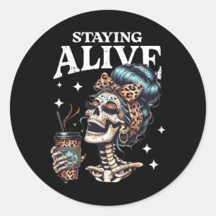 Adesivo Vivo Skeleton Halloween Leopard Messy Bun Mulheres