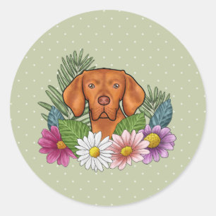 Adesivo Vizsla Húngaro E Flores Coloridas De Verão Verde