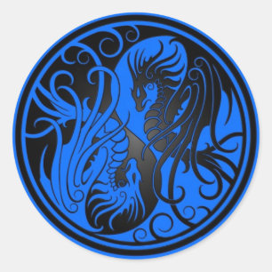 Adesivo Voando Yin Yang Dragon - azul e preto