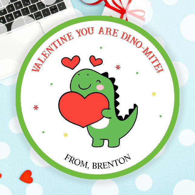 Adesivo Você É Dino-Mite Dia de os namorados Dinossauro. (You Are Dino-Mite Dinosaur Valentines Day Stickers)