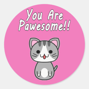 Adesivo Você É Pawesome!! Gato Cinza Tabby Escrita Branca