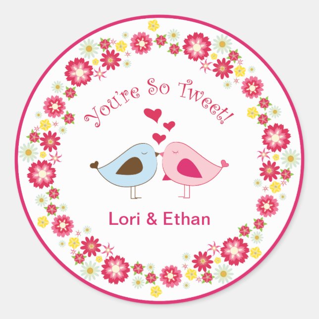 Adesivo Você é tão "Tweet Love Birds Heart Stickers" (Frente)