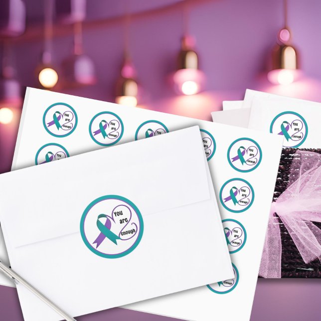 Adesivo "Você Já É O Suficiente" Curando A Esperança, cita ("You are Enough" Purple & Teal Stickers for Water Bottles, Notes, Gifts, Divorce, Encouragement
)