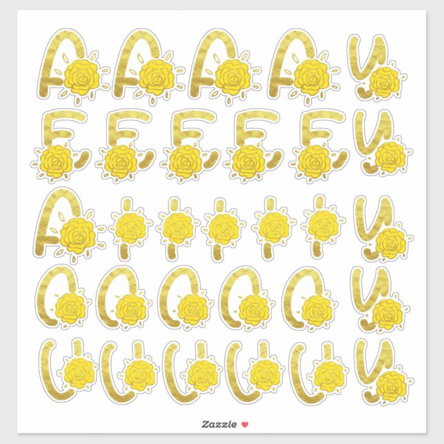 Adesivo Vogais do Monograma Amarelo Dourado com brilho (Folha)