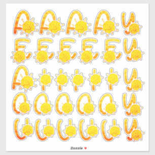 Adesivo Vogais do Monograma Floral Laranja Amarelo-claro