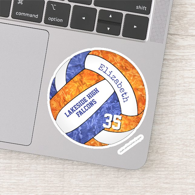 Adesivo vôlei azul laranja vôlei w nome mascote escolar (Detalhe)