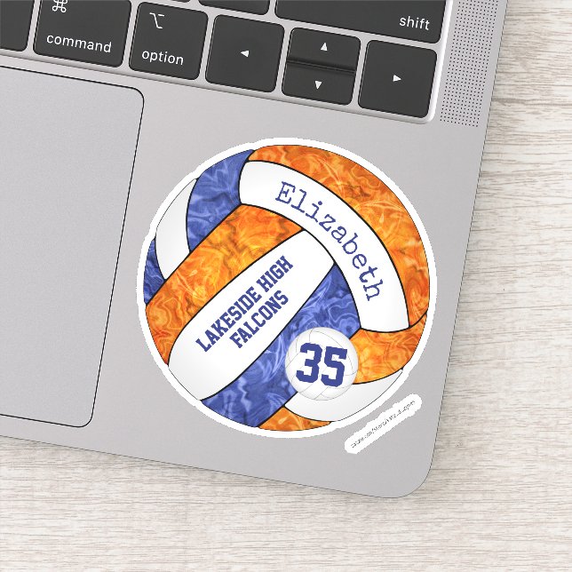 Adesivo vôlei de laranja azul com nome mascote escolar (Detalhe)