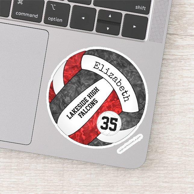 Adesivo vôlei vermelho-preto com nome mascote escolar (Detalhe)