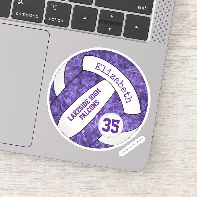 Adesivo voleibol feminino púrpura com nome mascote escolar (Detalhe)