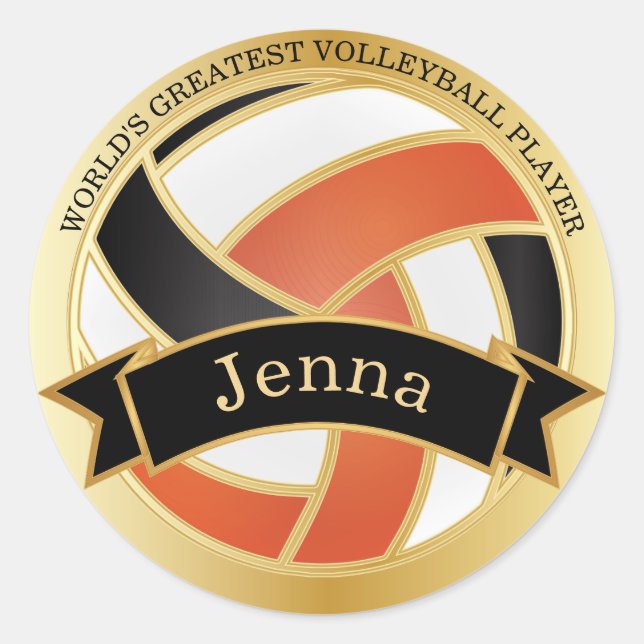 Adesivo Voleibol Laranja, Preto e Branco | DIY Name (Frente)