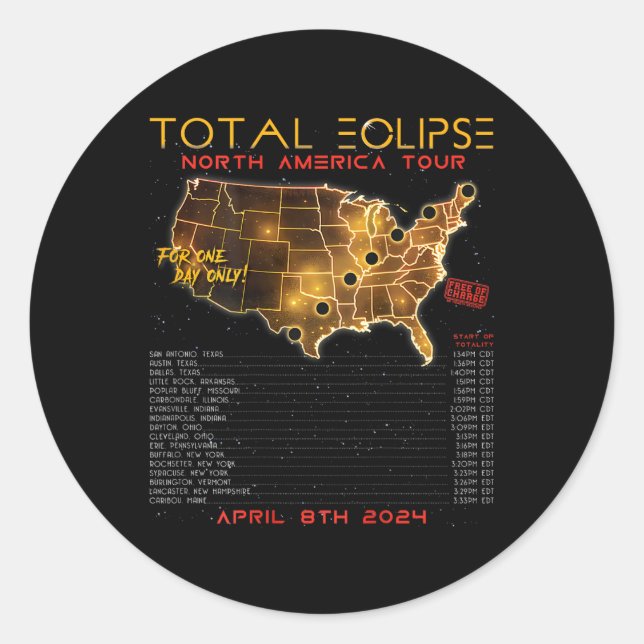 Adesivo Volta) Total Solar Eclipse 2024 Tour na América do (Frente)