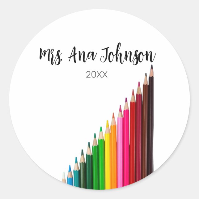 Adesivo Voltar à escola: lápis coloridos adicionar nome an (Frente)