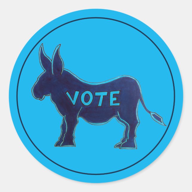Adesivo VOTE Blue Donkey Dia das Eleições EUA Votando Patr (Frente)