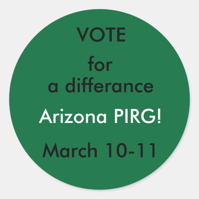 Adesivo Voto a favor, Arizona PIRG! (Frente)
