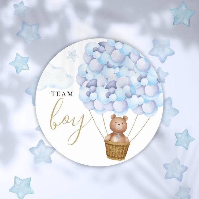 Adesivo Voto Azul do Urso Azul do Garoto da Equipe (Team Boy Teddy Bear Blue Gender Reveal Voting Classic Round Sticker)