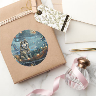 Adesivo Voyage festiva de Natal Malamute no Alasca