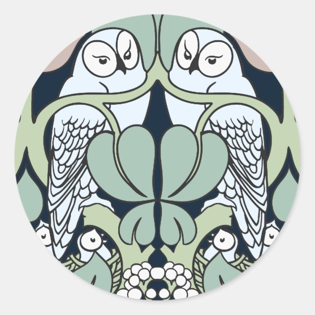 Adesivo Voysey Art Nouveau Owl Nest Stickers (Frente)