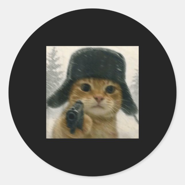 Adesivo Wacky Cat Wearing Ushanka Hat Russian Meme Cat Hum (Frente)