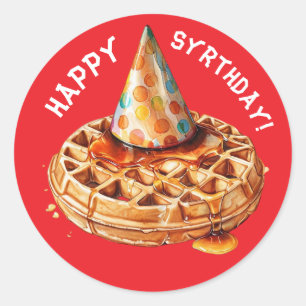 Adesivo waffle usando chapéu e xarope de aniversário