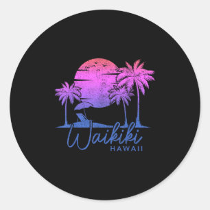 Adesivo Waikiki Beach Havaí Surf Vintage Sunset Surfer