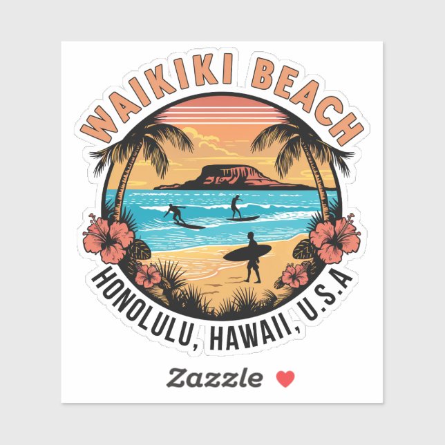 Adesivo Waikiki Beach Retro Vignette Car Decal (Folha)
