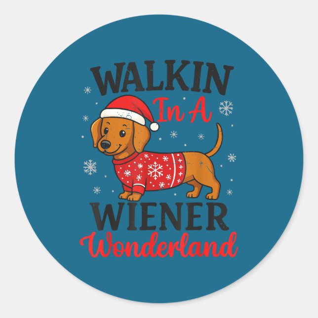 Adesivo Walking In Weiner Wonderland Mini Dachshund Christ (Frente)