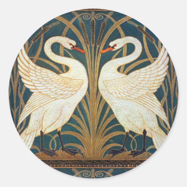 Adesivo Walter Crane Swan, Rush E Iris Art Nouveau (Frente)