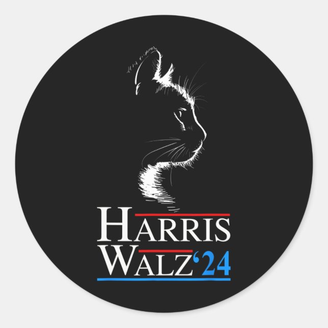 Adesivo Waltz 2024 Eleição Engraçado Cat Kamala Harris Tim (Frente)