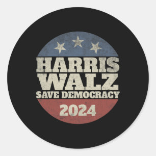 Adesivo Waltz 2024 Save Democracy Shirt Retro Button Elect