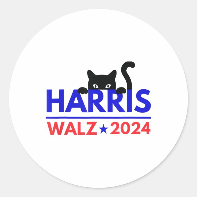 Adesivo Walz 2024 Engraçado Eleição Gato Kamala Harris Tim (Frente)