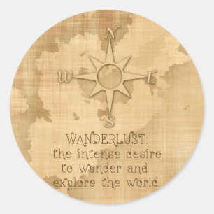 Adesivo "Wanderlust..." Citação de Viagens em Papel Vintag