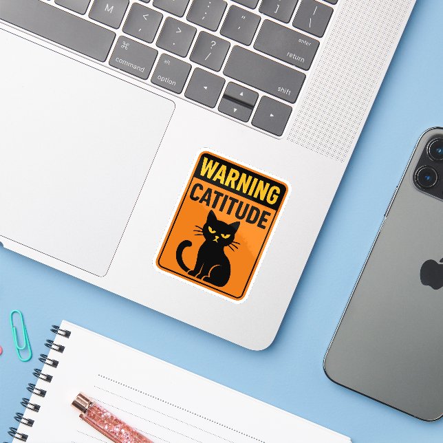 Adesivo Warning Catitude (Notebook com iPhone)