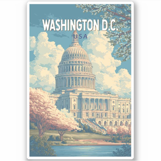 Adesivo Washington DC Capitol Viagem Art Vintage (Frente)