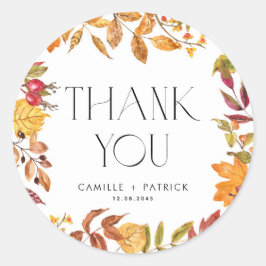 Adesivo Watercolor Autumn Leaves Wreath Casamento Obrigado