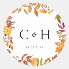 Adesivo Watercolor Autumn Leaves Wreath Wreath Casamento M