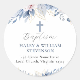 Adesivo Watercolor Baby Blue Floral Baptism Endereço de De