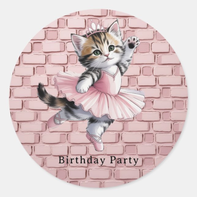 Adesivo Watercolor Ballerina Kitten Girl Birthday Party (Frente)