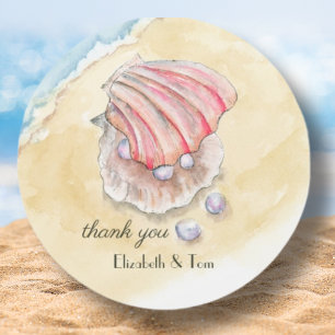 Adesivo Watercolor Beach Clam & Pearls Bridal Obrigado