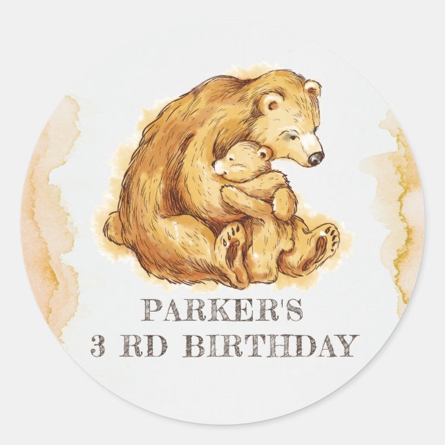 Adesivo Watercolor Bear Birthday Personalizado (Frente)