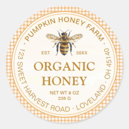 Adesivo Watercolor Bee Orange Plaid Border Honey Jar