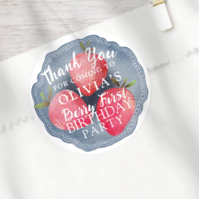 Adesivo Watercolor Berry First Birthday Favor  (Criador carregado)