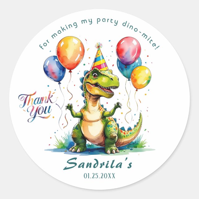 Adesivo Watercolor BIRTHDAY Dinosaur Sticker  (Frente)