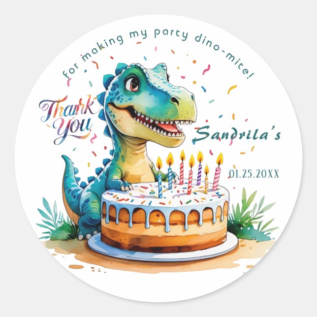 Adesivo Watercolor BIRTHDAY Dinosaur Sticker  (Frente)