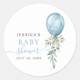 Adesivo Watercolor Blue Balloon Bow Greenery Baby Shower
