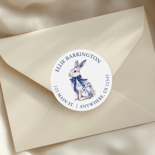 Adesivo Watercolor Blue Chinoiserie Rabbit Endereço (Criador carregado)