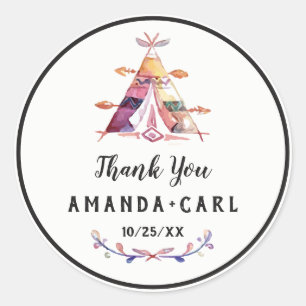 Adesivo Watercolor Boho Tipi Tent Wedding Obrigado