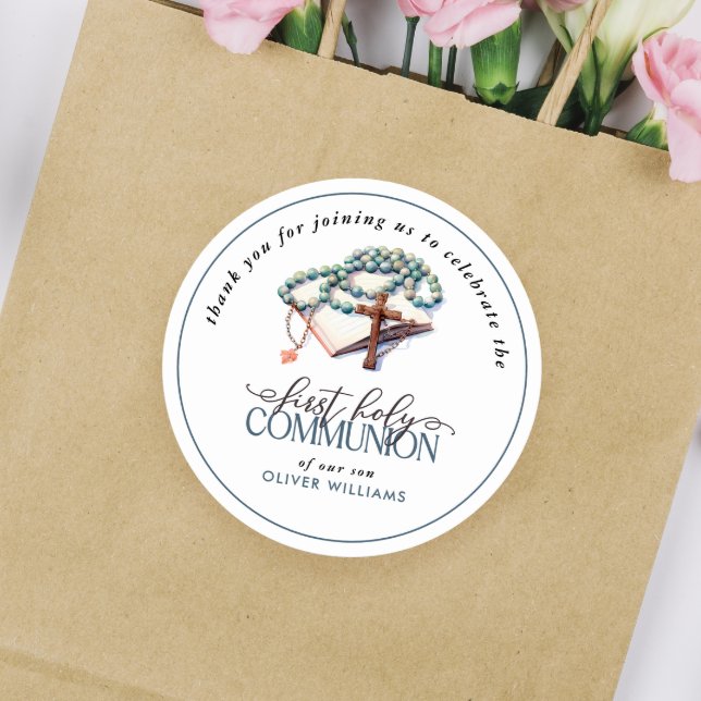 Adesivo Watercolor Boy First Santa Comunhão Obrigado (Criador carregado)