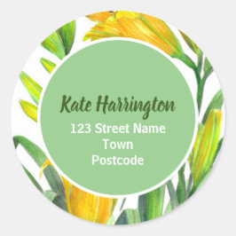 Adesivo Watercolor Bright Yellow Day Lily Circular Endereç