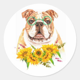 Adesivo Watercolor Buldog e Sunflower